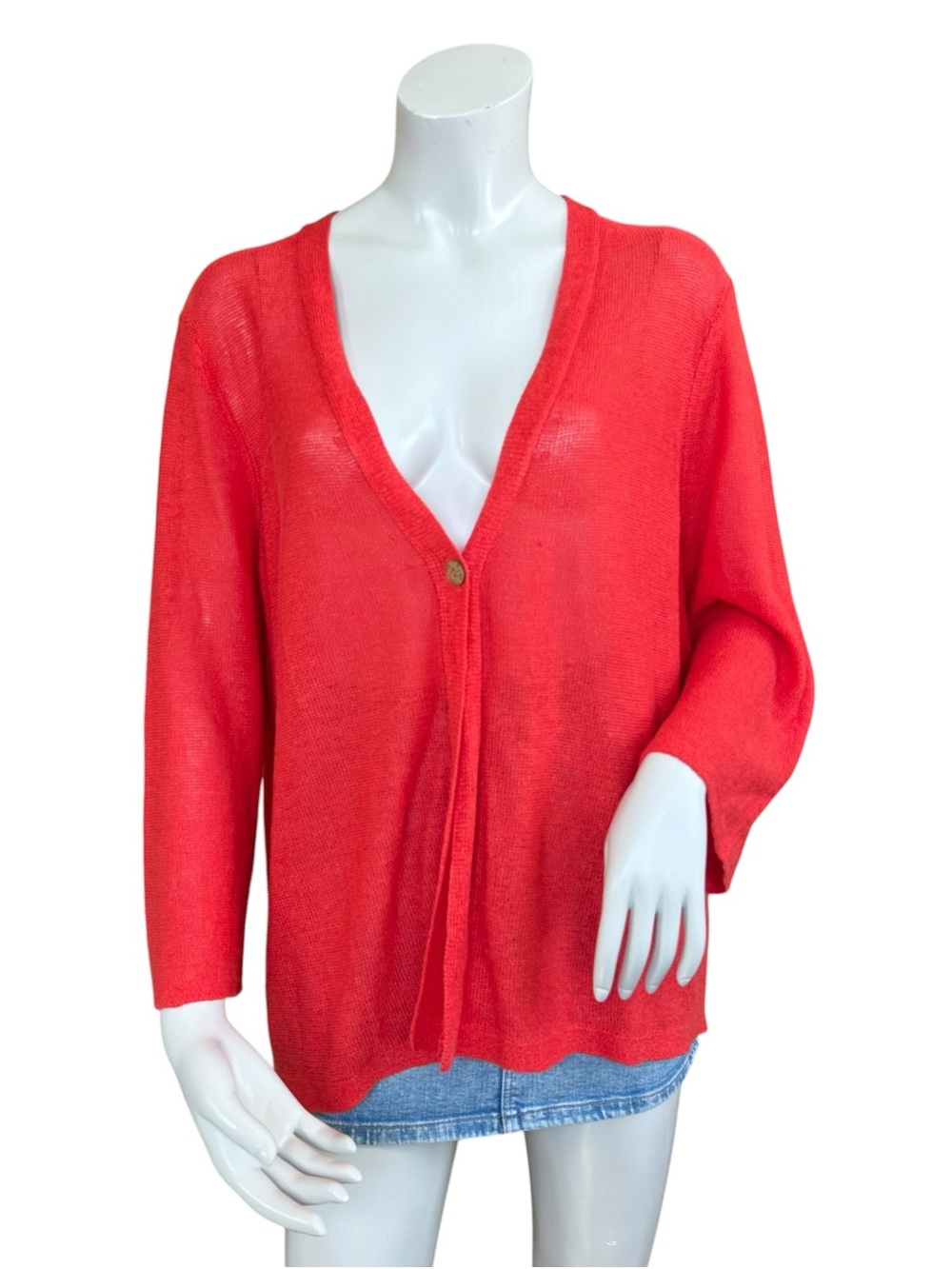 J. Jill Lightweight Linen Blend Orange-y Red Single Button Cardigan Size XL